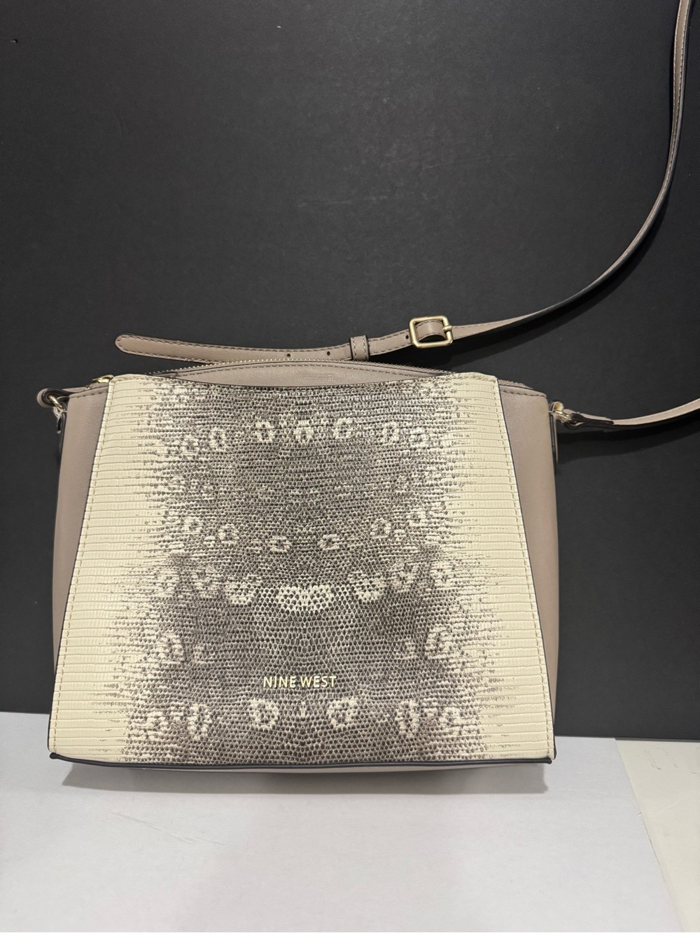 Nine West Taupe and Cream Snake-Print Crossbody Bag